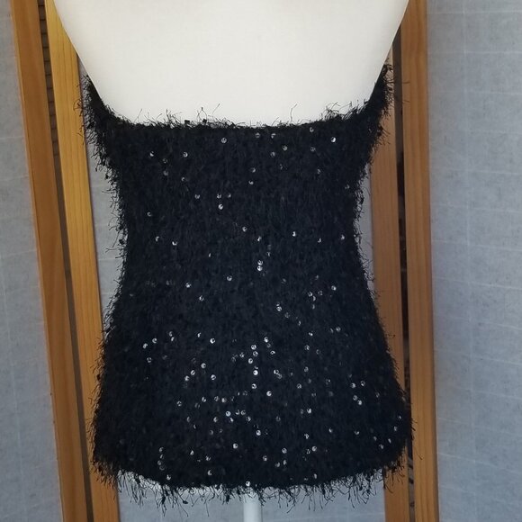 Zara Black Sequined Bustier Top Strapless Button Front Stretch Size Medium - Picture 6 of 14